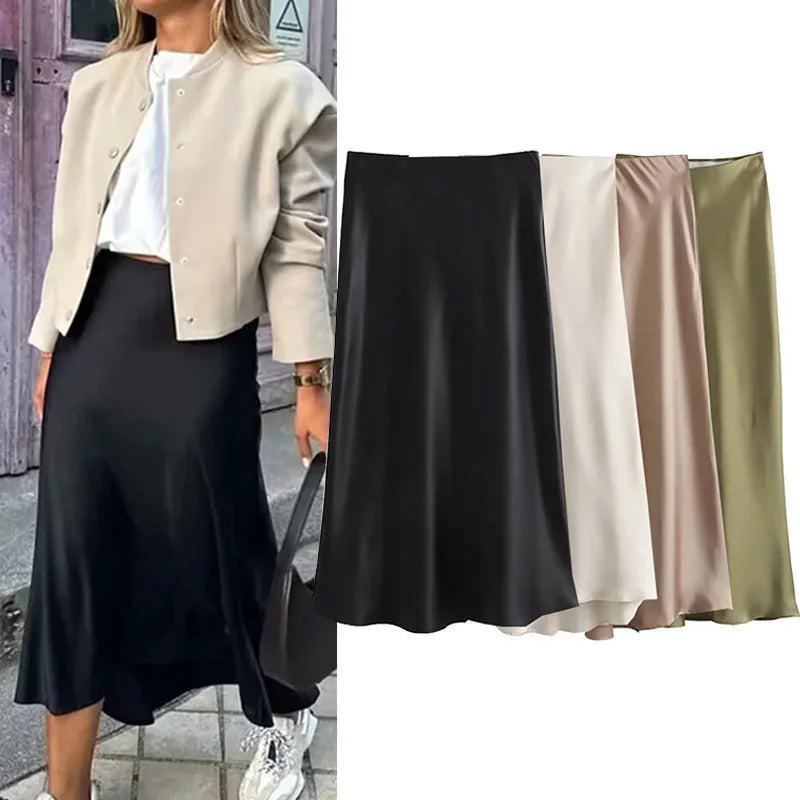 Jupe Midi Satin Élégante