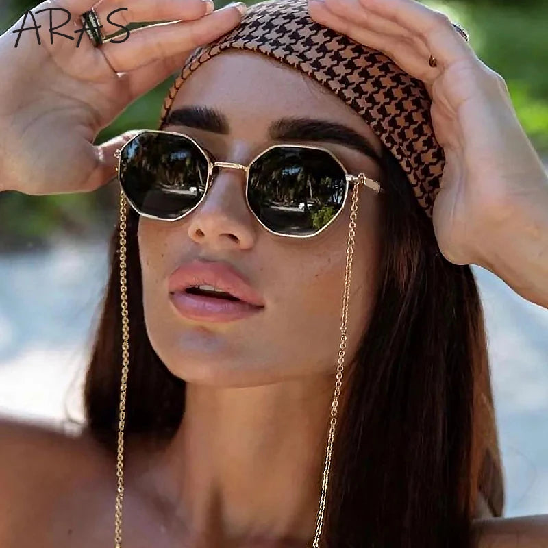 Lunettes de Soleil Octogonales & Chaîne