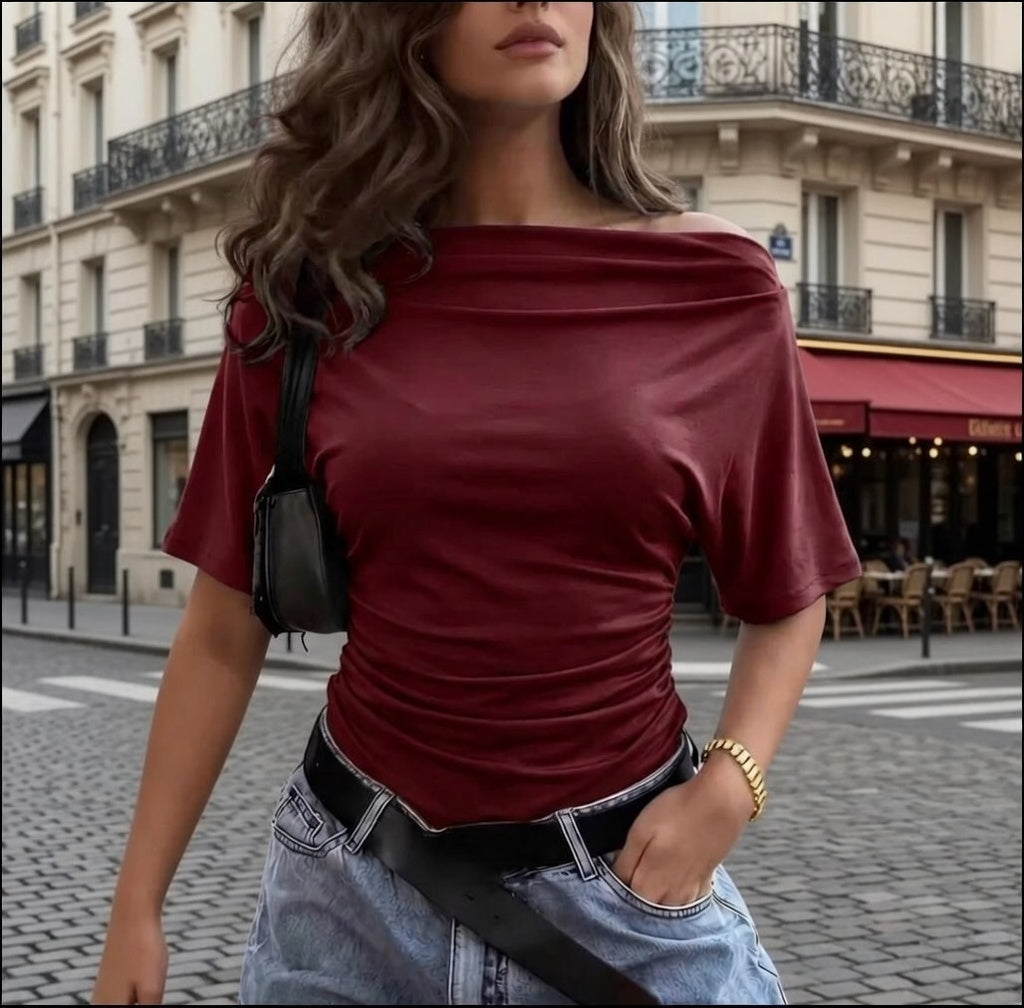 T-shirt Chic Décontracté Epaule Dénudée