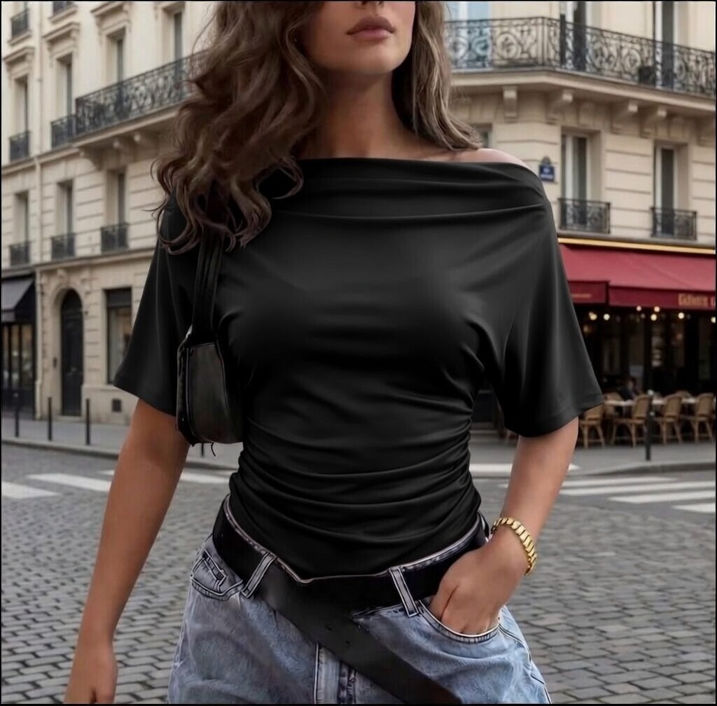 T-shirt Chic Décontracté Epaule Dénudée